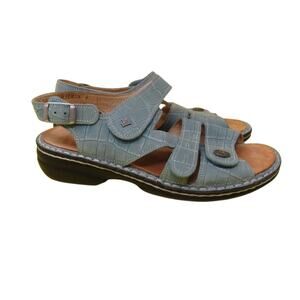 Finn Comfort Women's Shoes 7-7.5 EU 38 Gomera Croc Leather Sandals Blue